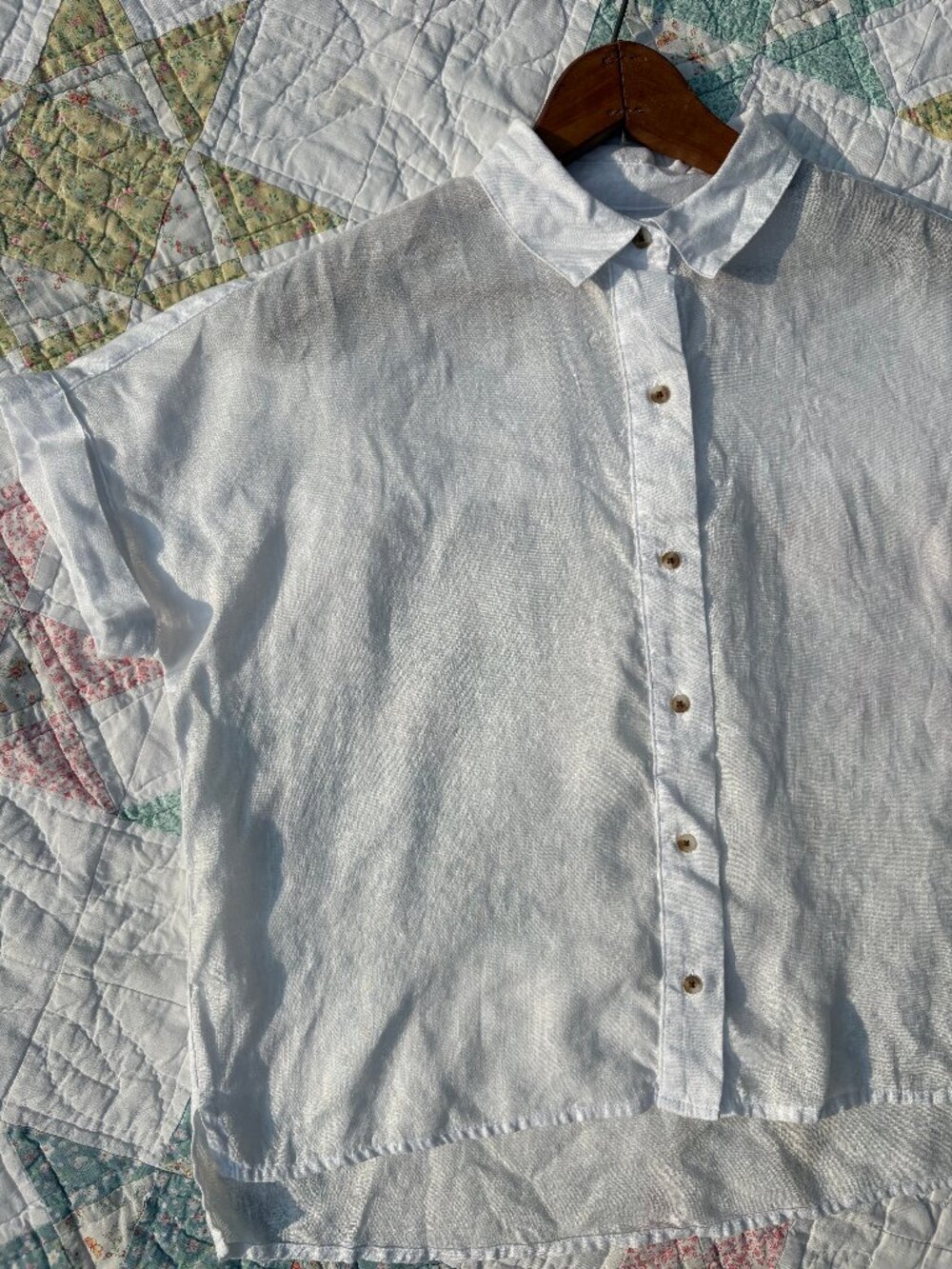 Rachel Roy 100% Linen White Blouse Top Small Lagenlook Lightweight Flowy Neutral